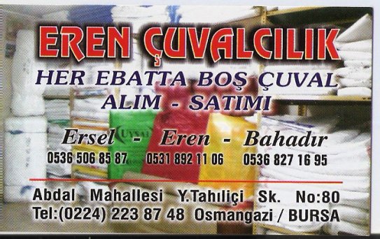 Eren Çuvalcılık Bursada Çuvalcı Bursa Boş Çuval Toptan Çuvallar Alınır Satılır